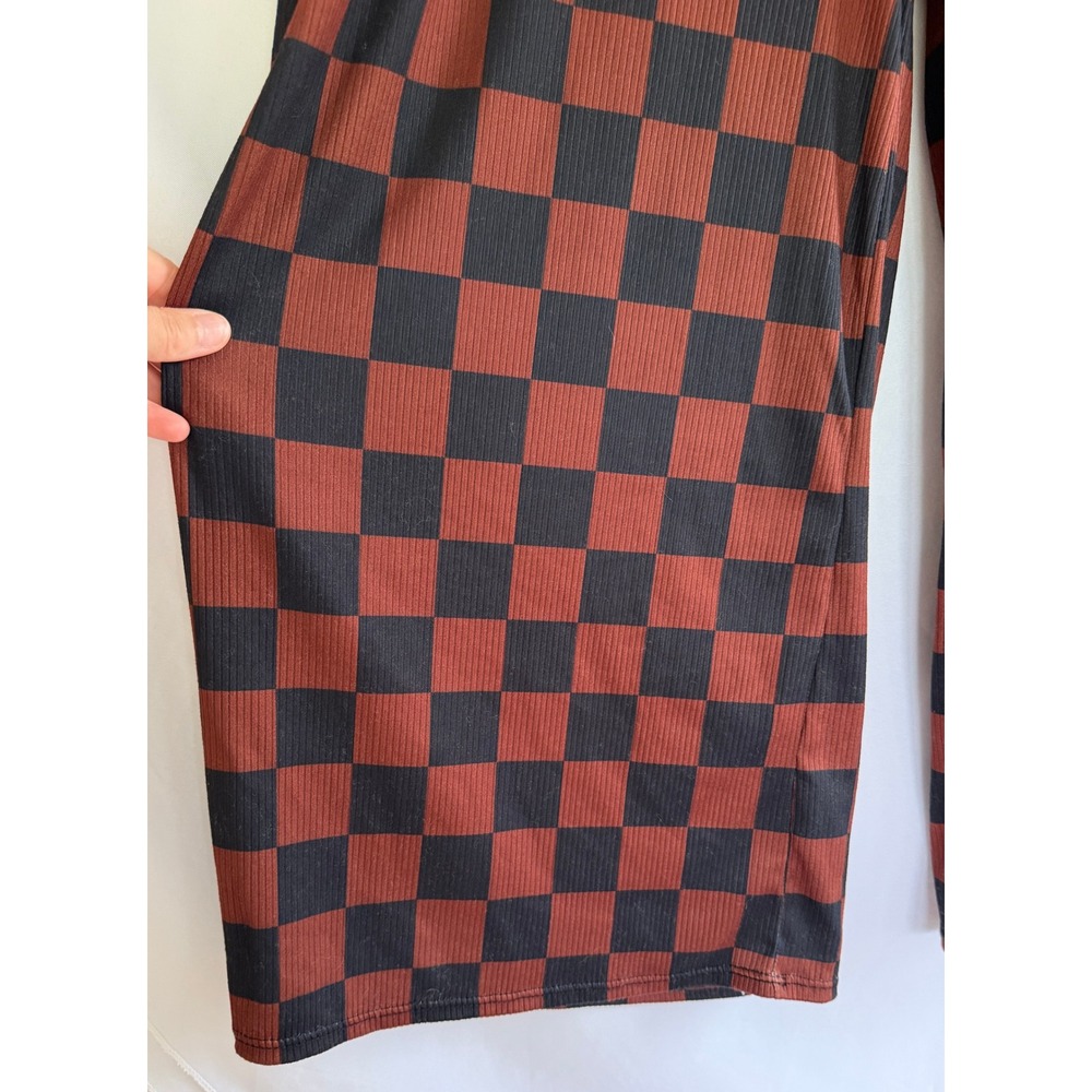 Jade by Jane Womens XL Checkerboard Ribbed Knit Top and Wide Leg Pants Set Brown - Picture 4 of 11